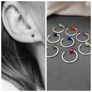 Creolen "Jewels" recyceltes 925 Silber, Ohrringe Silber, Helix Piercing, Amethyst, Lapislazuli, Granat, Onyx, Jade, Aventurin, Karneol, Jade