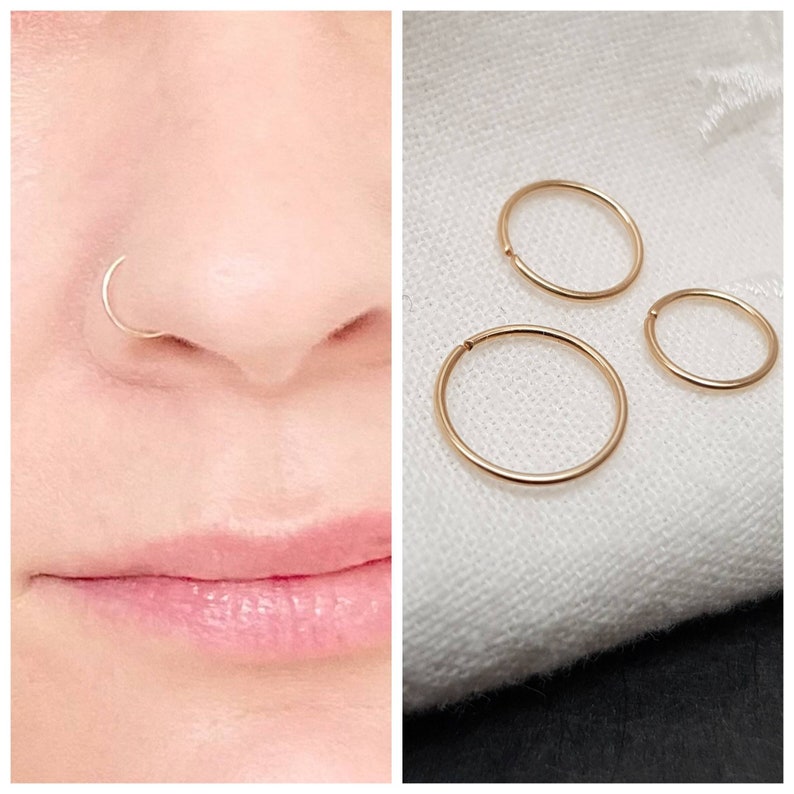 thin nose ring gold filled, nose piercing Minimalist / helix piercing, earring, hoop, cartilage, septum, helix, delicate hoop ring, hoop earrings image 1