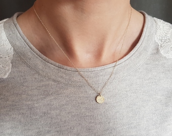 Plättchenkette "Hamma" MIDI // Gold Filled, Kette mit gehämmertem Plättchen, Hammerschlag, Disk gehämmert, Punkt Kette, Kreiskette, Choker