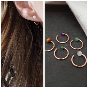 offene Creolen "Jewels" Rose Gold Filled // Aventurin, Tigerauge, Amethyst, Rosenquarz, Moosachat, kleine Creolen Roségold , Helix Piercing