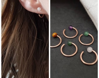 offene Creolen "Jewels" Rose Gold Filled // Aventurin, Tigerauge, Amethyst, Rosenquarz, Moosachat, kleine Creolen Roségold , Helix Piercing