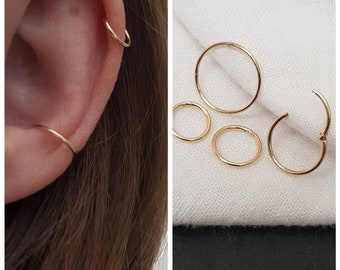 Real gold clicker piercing ring "Minimalist" 585 gold, 14K solid gold, helix, folding segment piercing ring, earring, hoop, nose ring, hinge