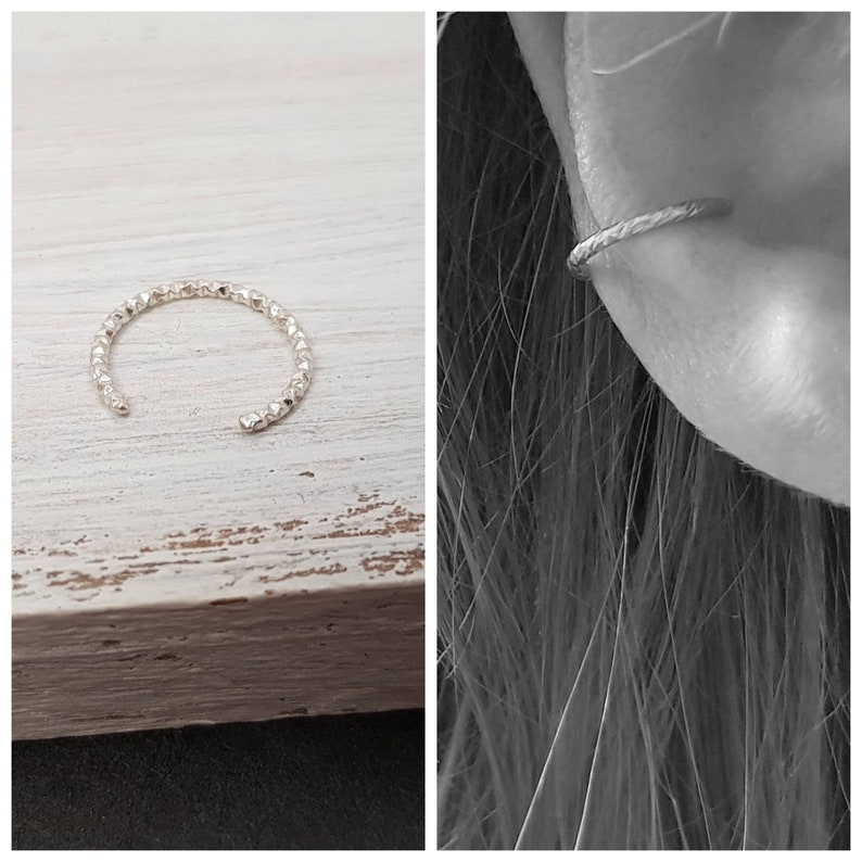 Ear Cuff Minimalist Sparkle 925 Silver // earcuff, piercing ring fake, piercing ear fake, ear clip sterling silver ear cuff, helix image 1