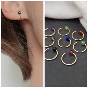 Orecchini a cerchio aperti "Jewels" Gold Filled // orecchini a cerchio, piccoli orecchini a cerchio, giada, granato, lapislazzuli, onice, agata muschiata, ametista, avventurina