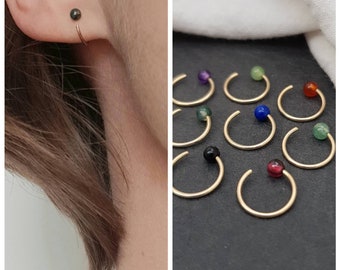 Open hoop earrings "Jewels" Gold Filled // huggie hoops, small huggie earrings, jade, garnet, lapis lazuli, onyx, moss agate, amethyst, aventurine