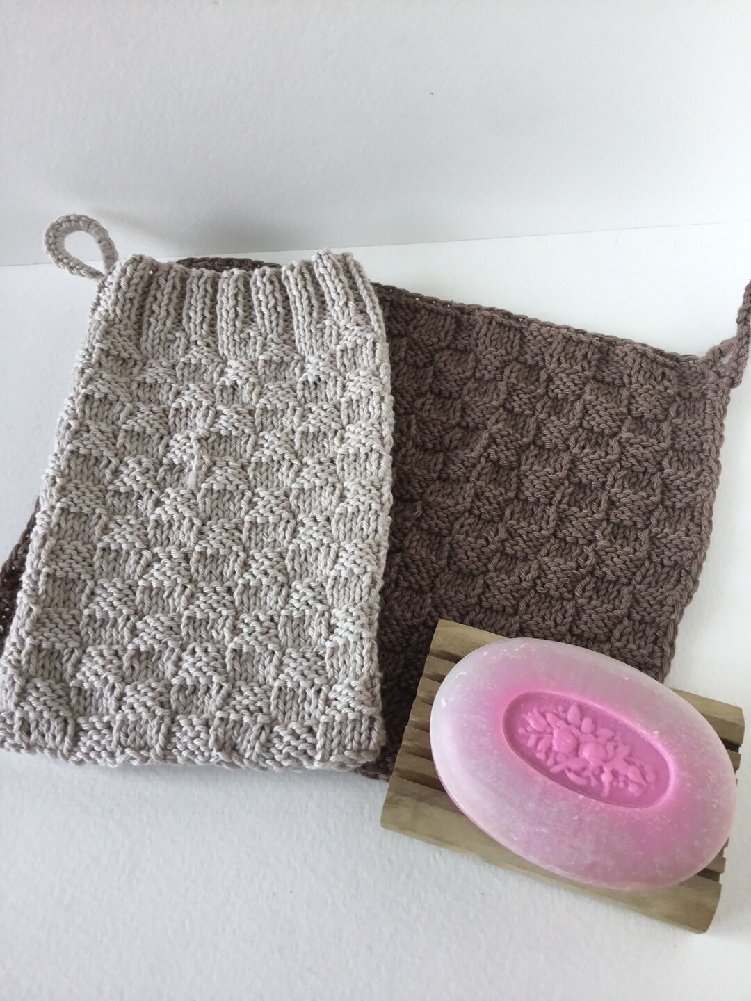 Cotton Washcloth Baby Washcloths and Wash Glove Knitted in Set Etsy UK