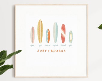Surfboard Poster Surf Art Print | Surf Art Printable | Beach House Wall Decor | Colorful Surf artwork