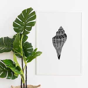 Seashell Coastal Art Printable Black and White | Wall Decor for Beach House
