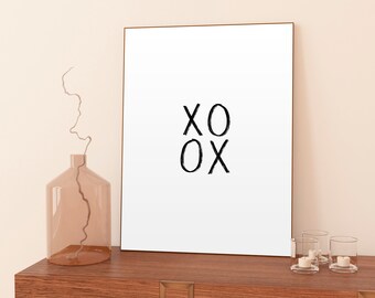 XOXO Valentines Day Printable Wall Art | Black and White Minimal Valentines Decor | Romantic Couples Bedroom Art Print