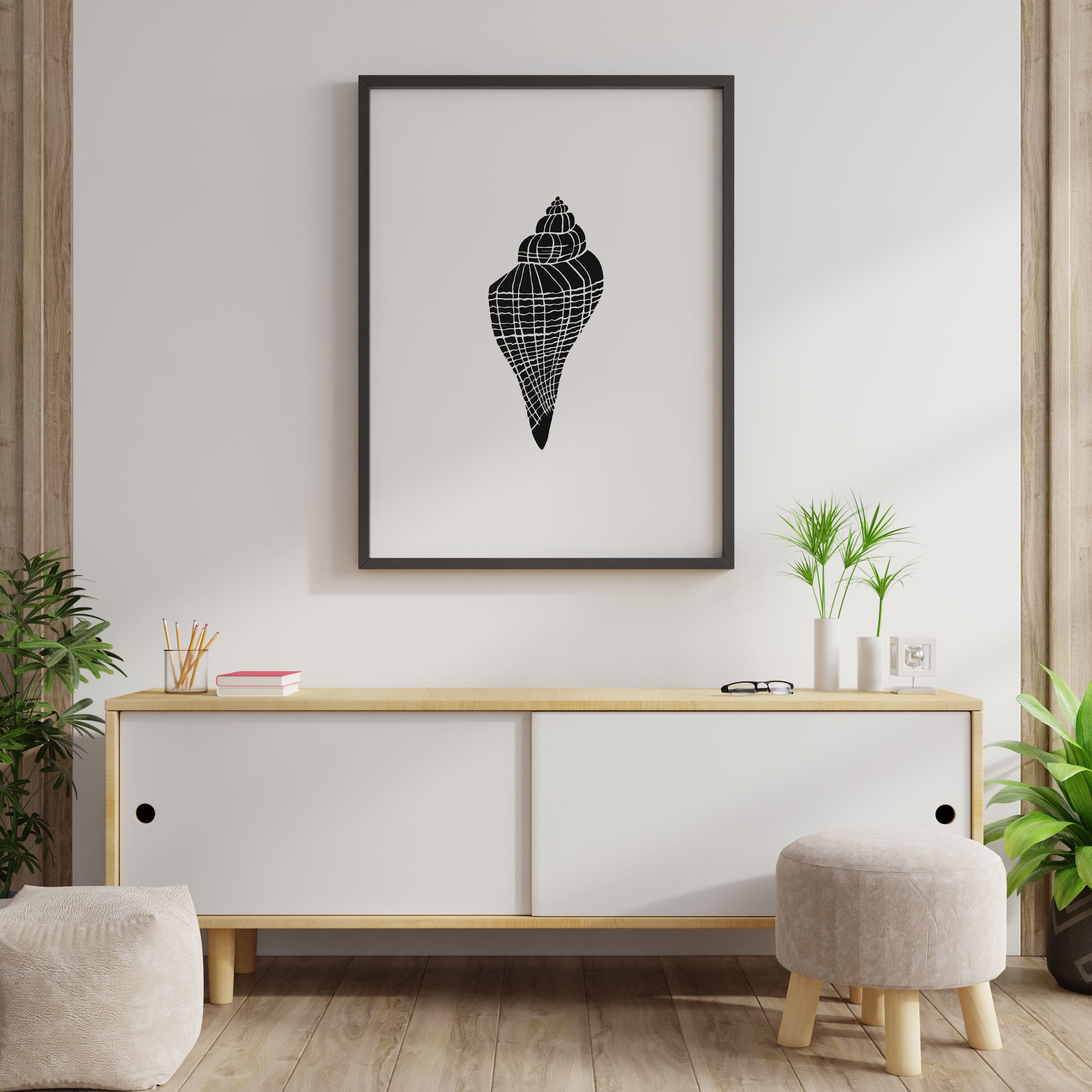 Seashell Coastal Art Printable Black and White | Wall Decor for Beach ...