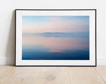 Pastel Sunset Beach Photograph Art Print | Blue and Pink Sunset Art Printable | Minimalist Landscape Photograph | Great Salt Lake Photo