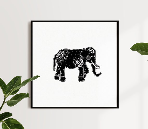 Elephant Printable Wall Art for Girl's Bedroom Black and - Etsy