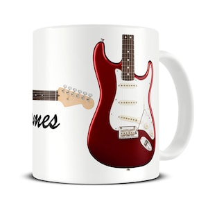 Gift for Guitar Player Personalized Guitar Coffee Mug Candy Red Strat Brother Gift Dad Birthday Gifts Custom Guitar Gift MG669 image 1