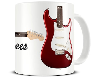 Gift for Guitar Player - Personalized Guitar Coffee Mug - Candy Red Strat - Brother Gift - Dad Birthday Gifts - Custom Guitar Gift - MG669