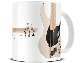 Personalised Metal Bass Guitar Coffee Mug, Modern 5 String Bass Guitar Mug, Bass Guitarist Gift, Gift for Brother, Musician Gifts, MG867