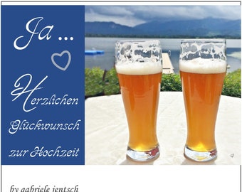 Karte  Hochzeit Lebenspartnerschaft Hochzeitskarte blau Bier bayerisch Berge handmade handgemacht personalisierbar individualisierbar