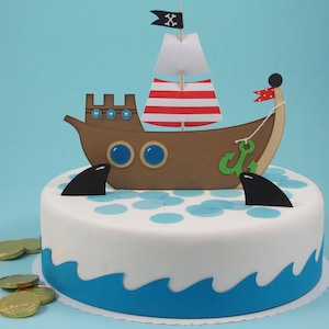 Cake Topper Piratenschiff, Caketopper Pirat, Tortentopper, Tortendeko, Kuchendeko, Kuchenstecker, Cupcake Topper, Kindergeburtstag, Kinder