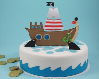 Cake Topper Piratenschiff, Caketopper Pirat, Tortentopper, Tortendeko, Kuchendeko, Kuchenstecker, Cupcake Topper, Kindergeburtstag, Kinder