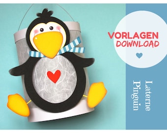 DIY-Download Laterne Pinguin, Bastelvorlage Pinguinlaterne, Martinslaterne Selberbasteln, Laterne Sankt Martin, Bastelidee, Download, DIY