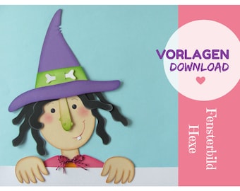 Digital Download, Craft template Window Picture Witch