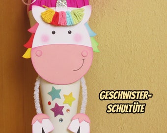 Einhorn Geschwisterschultüte, Schultüte Einhorn, Einschulung Geschenk Mädchen, Geschwisterschultüte Pferd, Geschwistertüte, Kindergartentüte