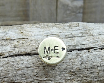 13mm Custom Hand stamped brass brooch Motive Lapel pin tie tack personalised gift graduation - new baby - baptism - good luck pin