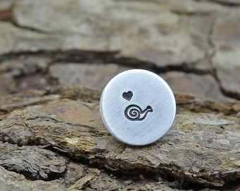 Hand stamped brooch snail personalised gift