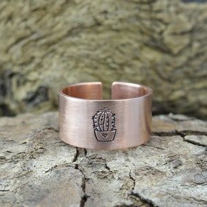 cactus ring hand stamped personalised copper cuff ring - personalised gift for her or him - 7th anniversary -wedding -birthday -best friend