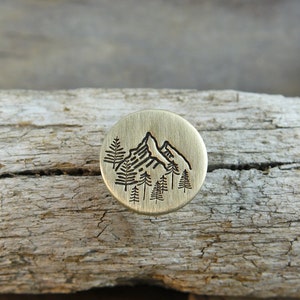 15mm Custom Hand stamped brass brooch Lapel pin tie tack personalised gift for her him wanderlust - mountain - nature lover - climbing