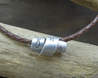 Custom Hand Stamped leather scroll necklace personalised gift for him or her - graduation - confirmation - boyfriend