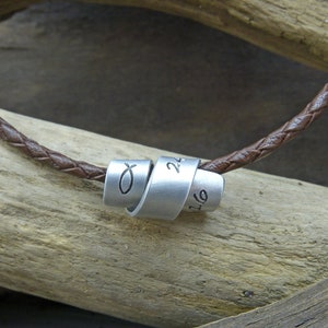 Custom Hand Stamped leather scroll necklace personalised gift for him or her graduation confirmation boyfriend image 1