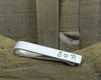 Hand stamped tie clip personalised initials