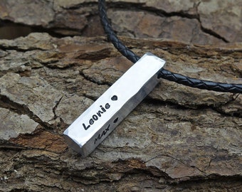 Hand Stamped aluminum bar necklace personalised gift men