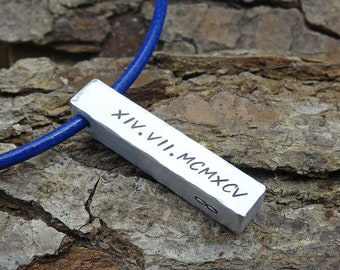 Hand Stamped aluminum bar leather necklace personalised gift men