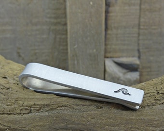 Hand stamped tie clip personalised wave