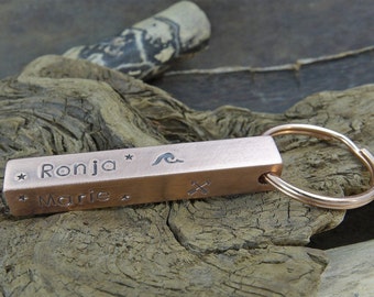 Custom hand stamped personalised Copper Bar Keychain gift - 7 year anniversary