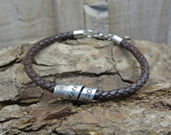 Custom handstamped braided leather bracelet hidden message