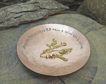 handmade jewelry bowl birth dates copper personalized with patina