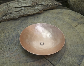 Hand forged copper bowl horse shoe