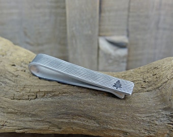 Hand stamped patterned tie clip personalised mountains