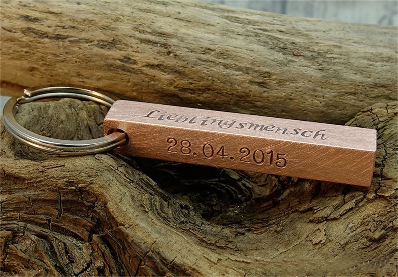 Custom hand stamped personalised Copper Bar keychain image 2