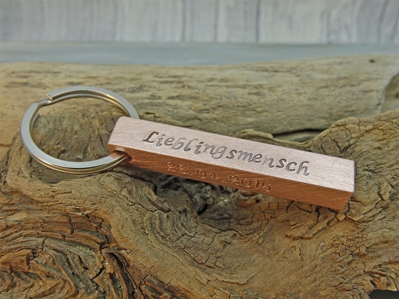 Custom hand stamped personalised Copper Bar keychain image 1