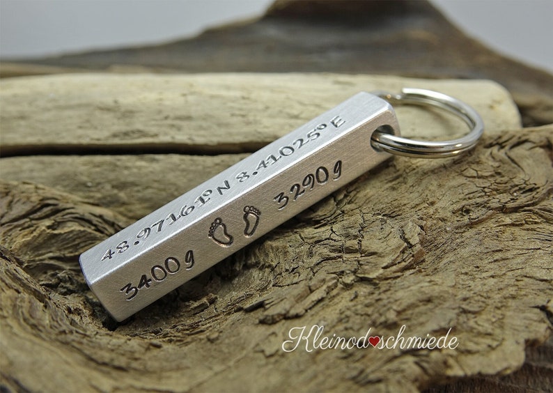 Aluminum Bar Keychain handstamped engraved image 1