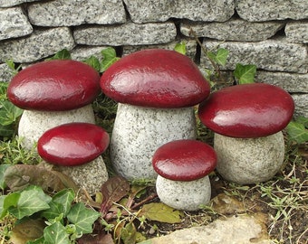 Dekoracja ogrodowa Zestaw grzybków 5 sztuk granitowe czerwone