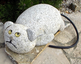 Pallas Katze Manul Gartenfigure aus Naturstein Garten Geschenk