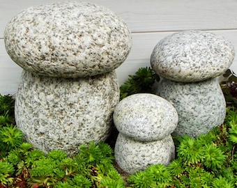 Garden figurines granite stone mushrooms set of 3 pieces