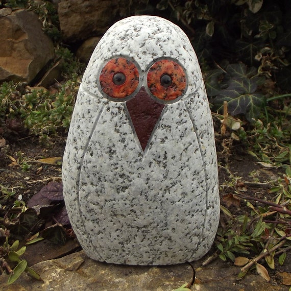 Granite Owl Figurine Large, for the Garden of the House as a Gift