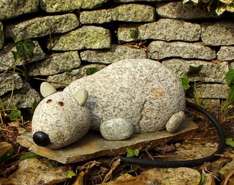 Gartenfiguren Deko Ratte Granit  Garten Deco