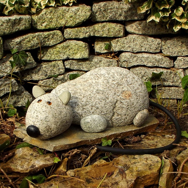 Gartenfiguren Deko Ratte Granit  Garten Deco