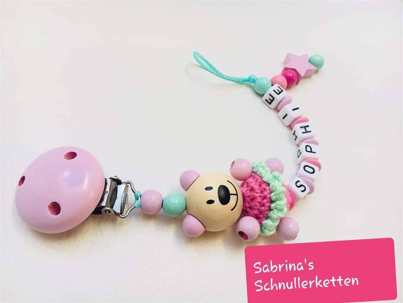 Geniale Holz-Schnullerkette mit Fuchs Stern und Herz für Mädchen oder Jungen
